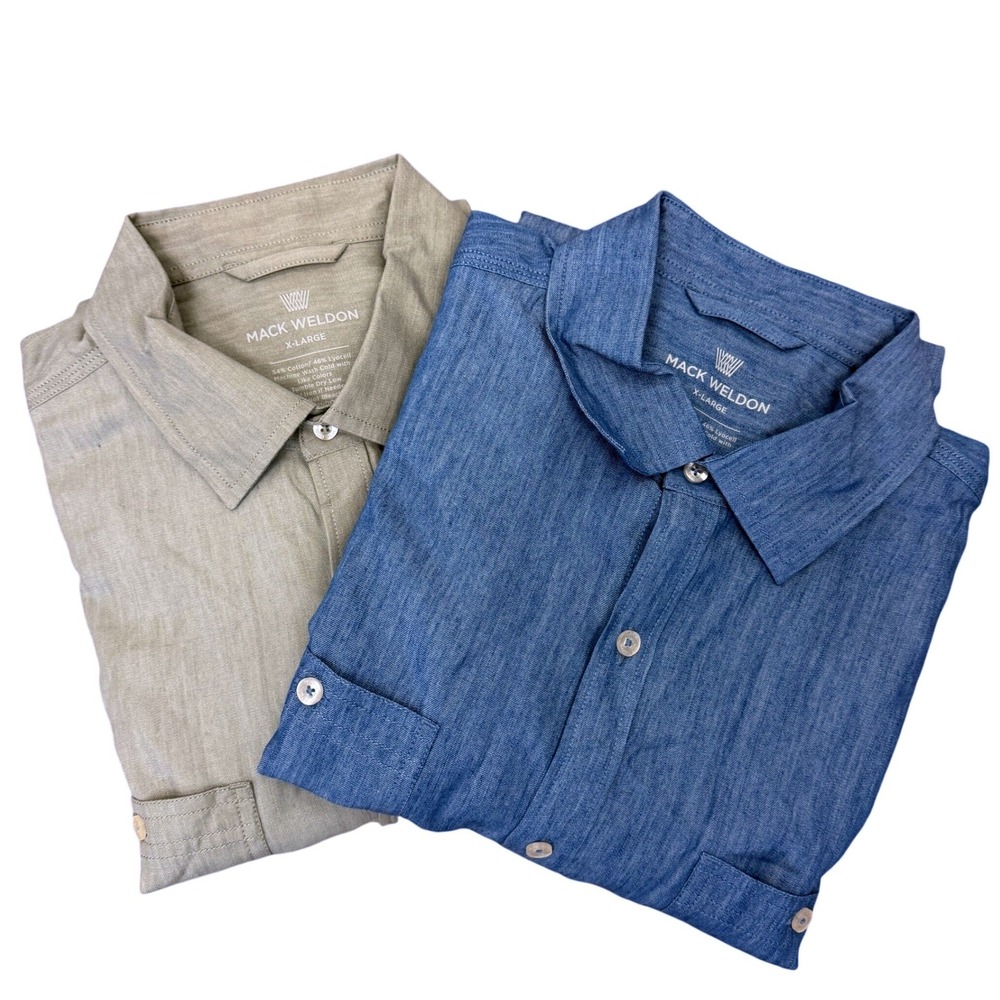 (LOT OF 2) Mack Weldon Button Up Shirts Mens XL Cotton Lyocell Blend Blue Grey